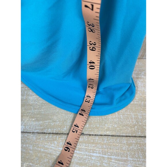 Josie Natori Drape Midi Turquoise Dress Women's Medium Twist V-neck Waist NWT - Picture 8 of 12